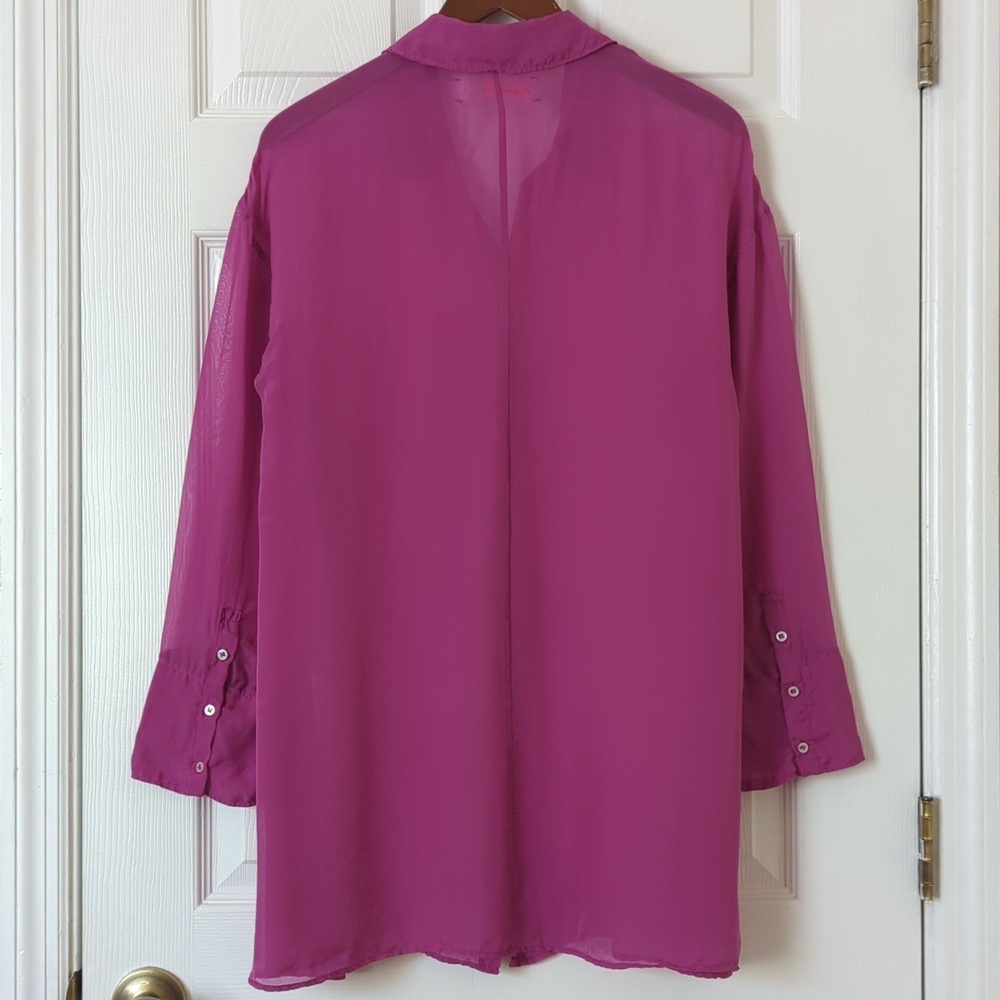 Free People Renata 100% Silk Sheer Long Sleeve Button Down Tunic Lush Viola S - Picture 11 of 13